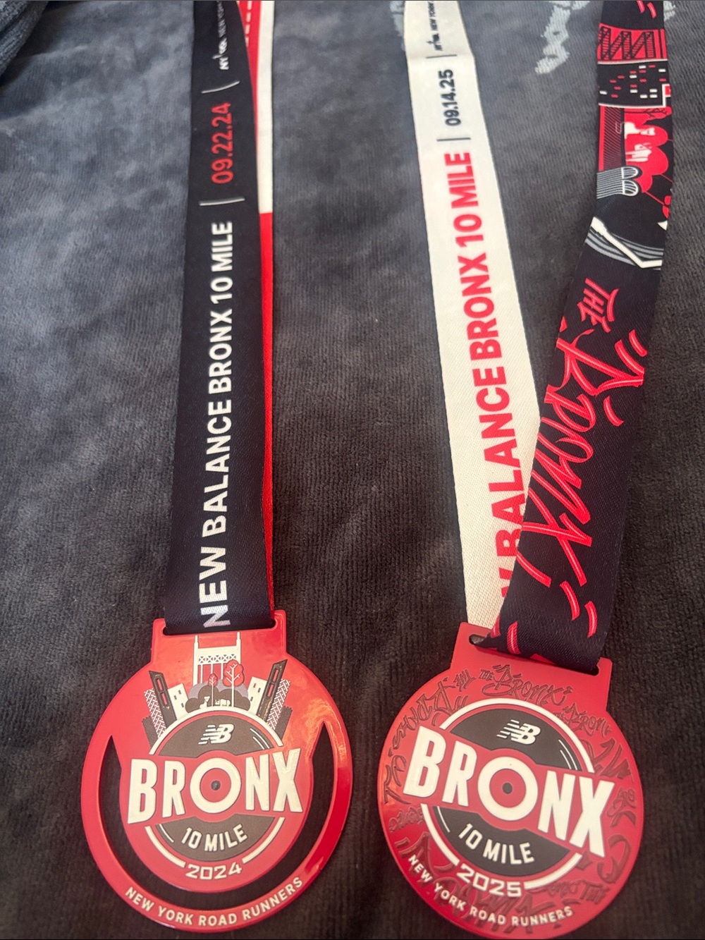 2024 and 2025 New Balance Bronx 10 Mile Medals - Red & Black
